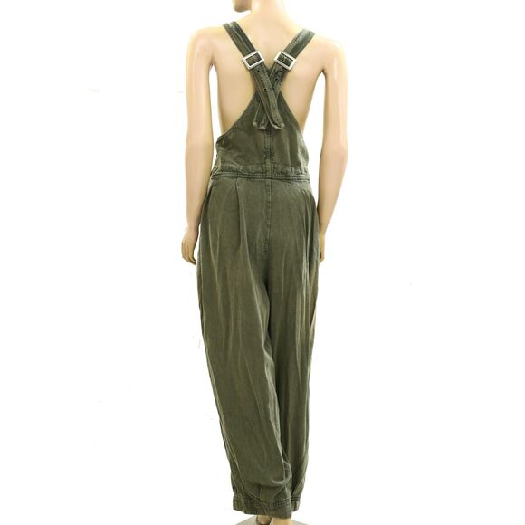 Free People We The Free Felix Tapered Overalls Jumpsuit Pinafore Olive M 283554 - Picture 10 of 11